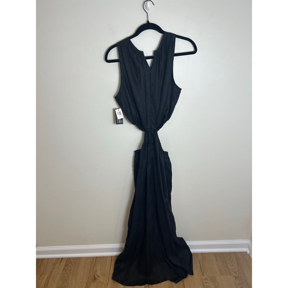 NWT Faithfull The Brand Maxi Dress Size L Black El Toro Cutout Linen Knot Front - Picture 10 of 10